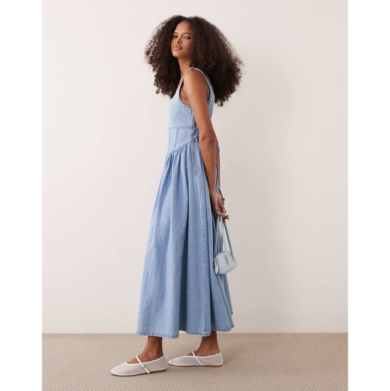 ASOS DESIGN denim ballerina midi dress in light blue