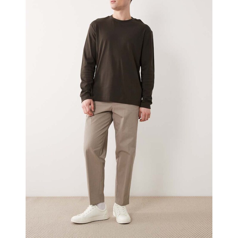 ASOS DESIGN tailored relaxed tapered trousers in khaki paper