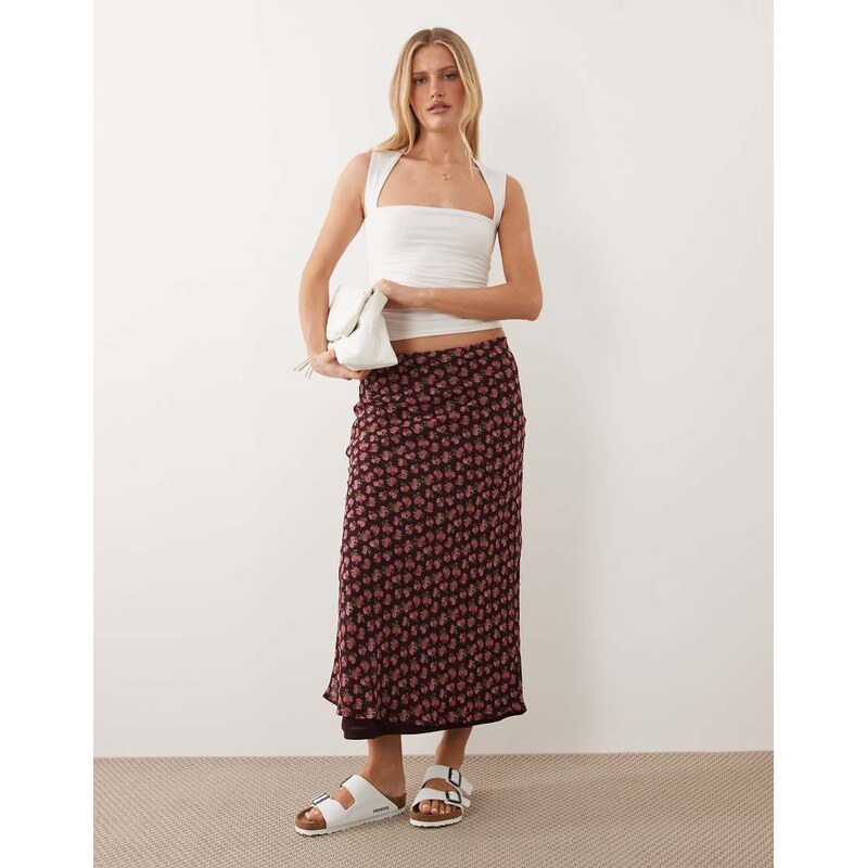 Wednesdays Girl bias cut ditsy floral skirt in pink