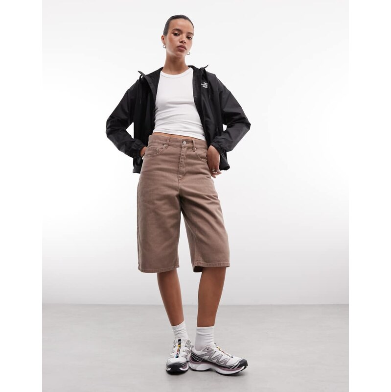 Obey karina long denim shorts in walnut brown 114856280