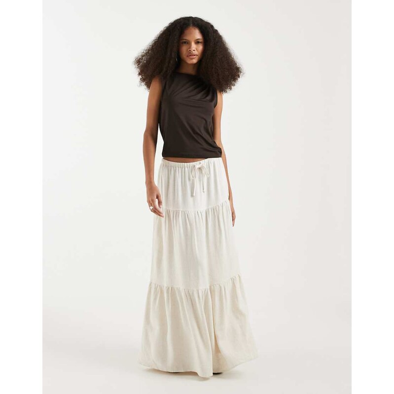 Object tiered boho linen touch maxi skirt in sandshell-White 114856341