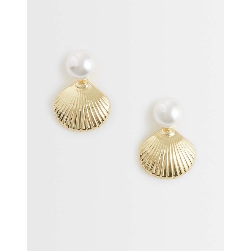 Pieces pearl and shell earrings in gold tone 114856353