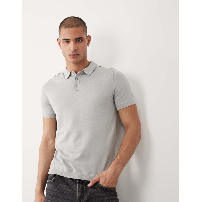River Island essential knitted polo in grey marl