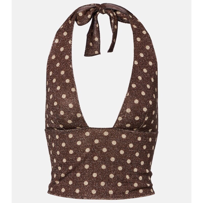 Oséree Lumière polka-dot halterneck crop top