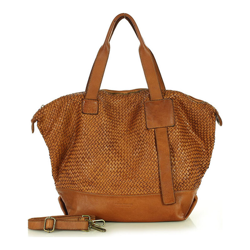 Marco Mazzini Camel dámská kožená shopper kabelka Hnědá