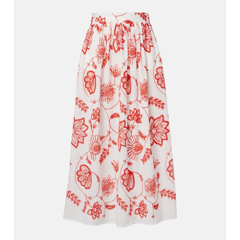 Eres Calie embroidered cotton-blend midi skirt