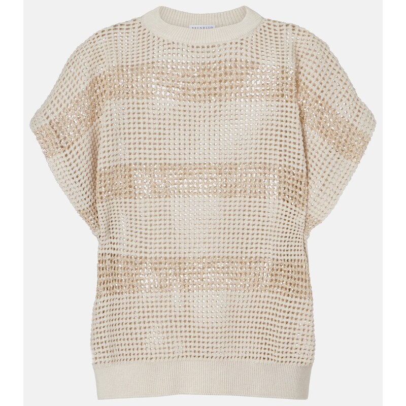 Brunello Cucinelli Open-knit sequined cotton sweater