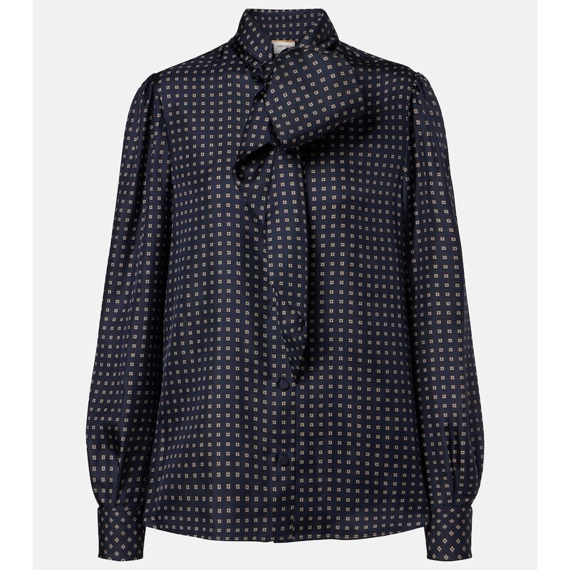 Saint Laurent Printed tie-neck silk crÃªpe de chine blouse