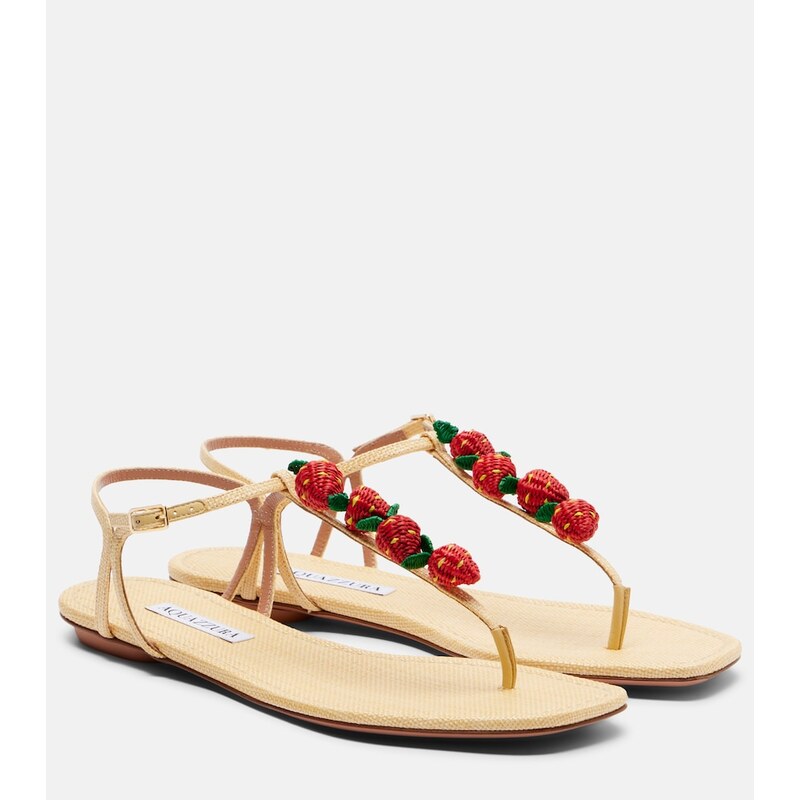 Aquazzura Fragolina raffia-effect thong sandals