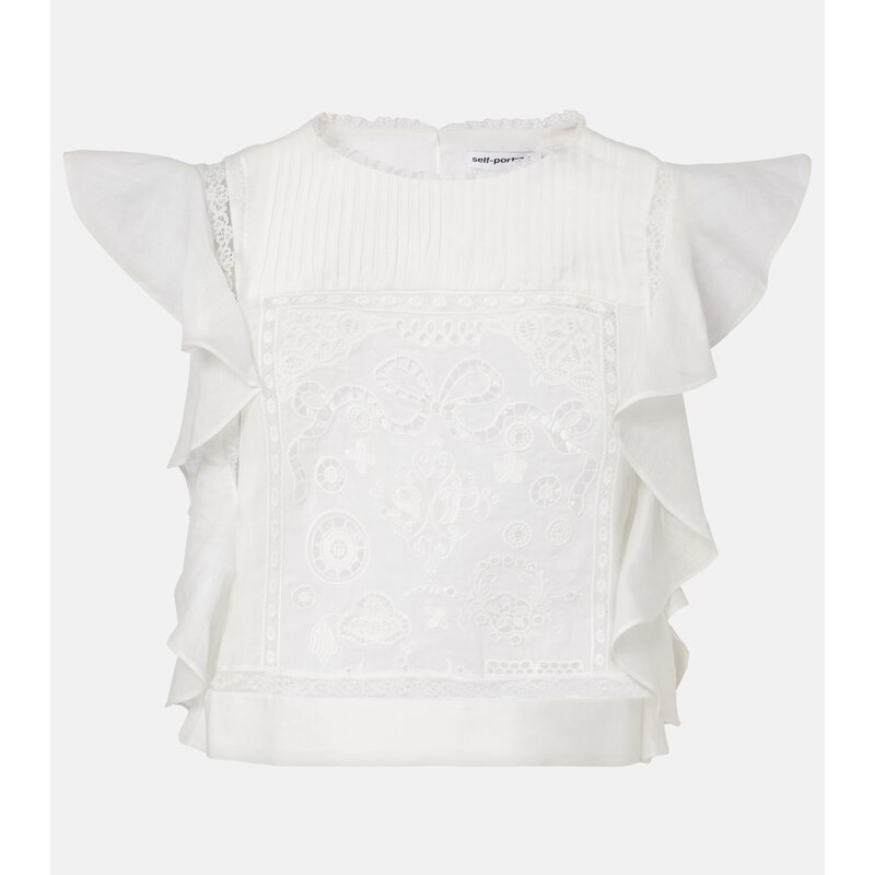 Self-Portrait Embroidered ruffled top