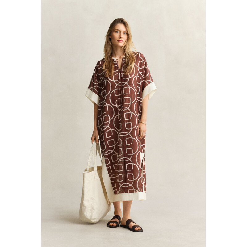 ŠATY GANT MONOGRAM PRINT CTN SILK CAFTAN FRESH SOIL