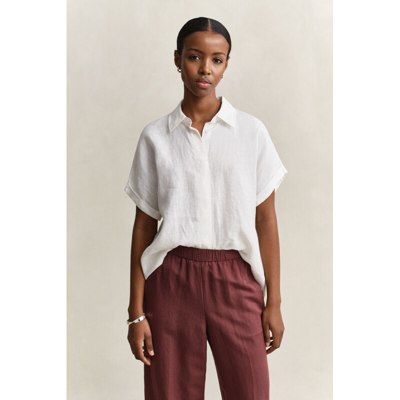KOŠILE GANT LINEN CAP SLEEVE SHIRT WHITE