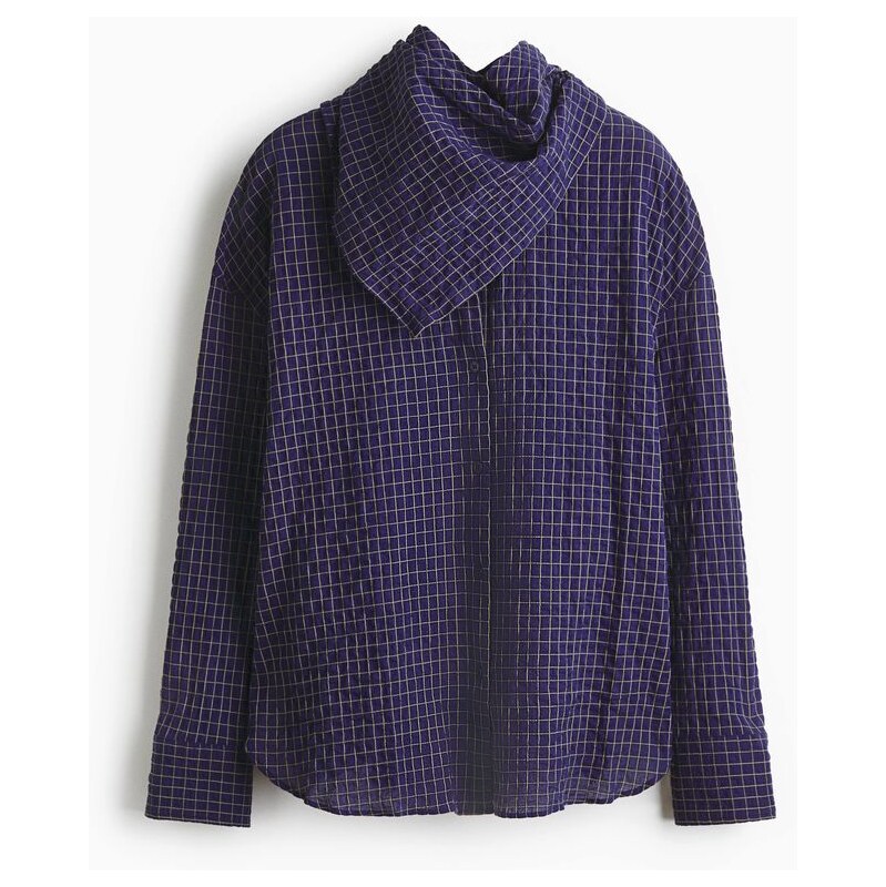 H&M - Košile z tkaniny seersuckers šátkem - Tmavomodrá/Kostka