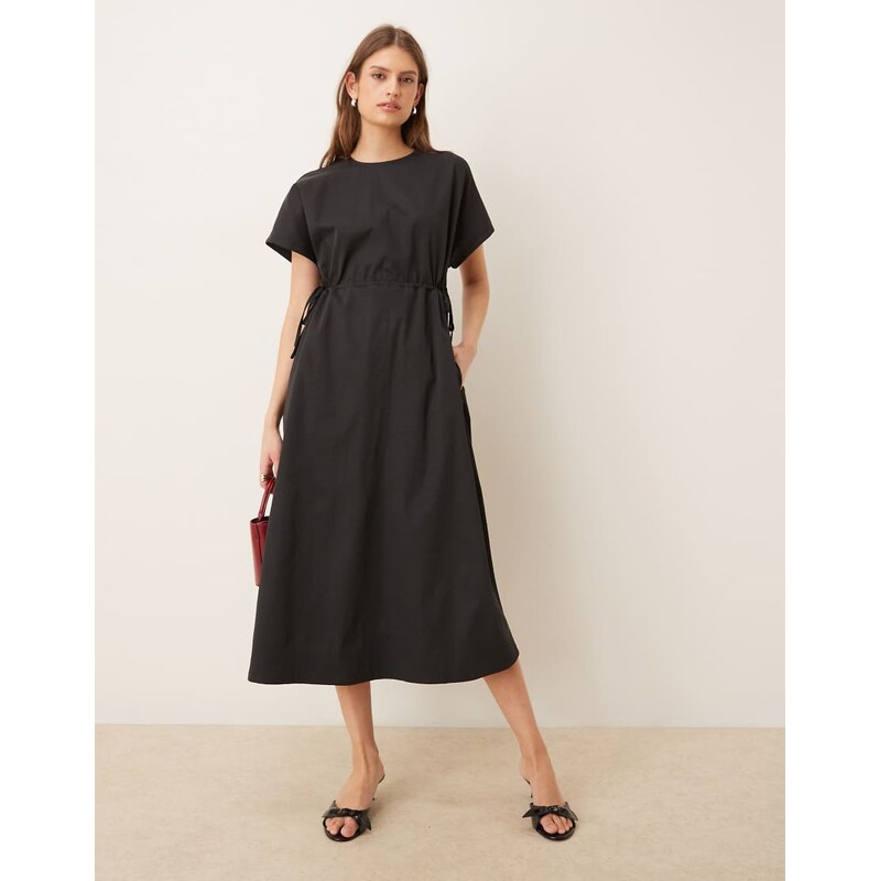 Threadbare midi dress with elasticated waist in black