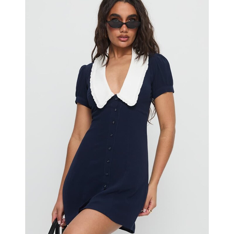 Princess Polly Fabiola contrast collared button up tie back mini dress 114856147