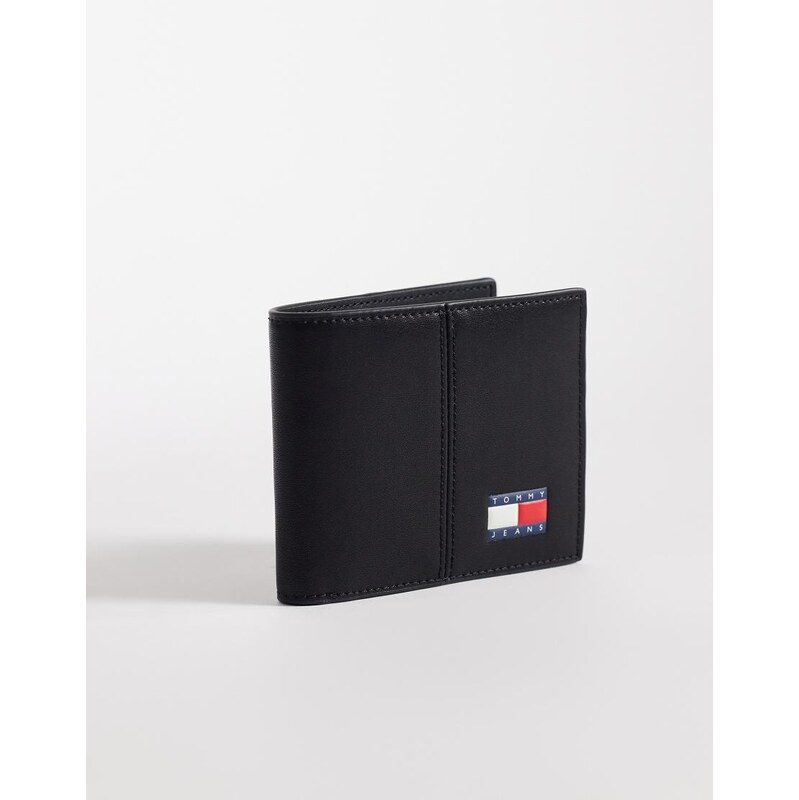 Tommy Jeans heritage logo leather wallet in black
