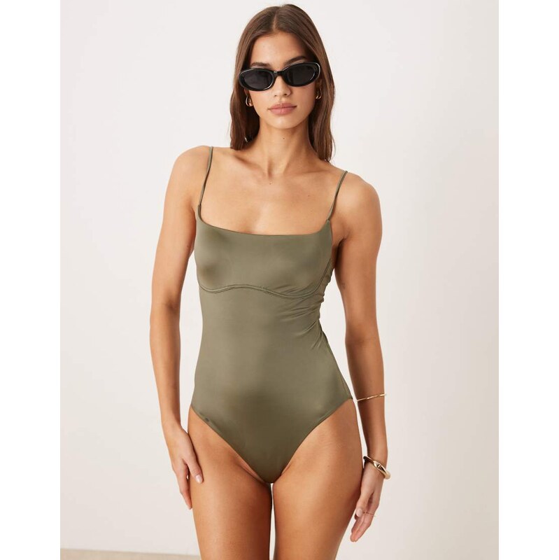 Calvin Klein luxe sheen one piece swimsuit in green 114856267