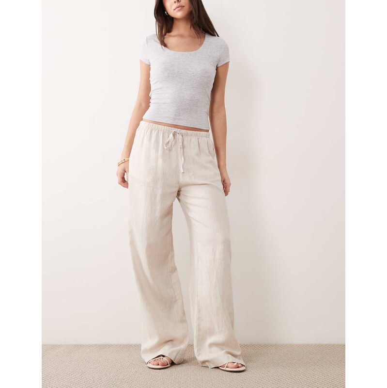 Cotton On haven wide leg linen blend pant in natural-Neutral