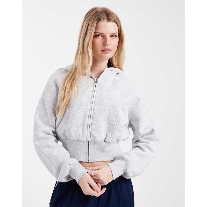 Cotton On slouchy zip through hoodie in light grey marle