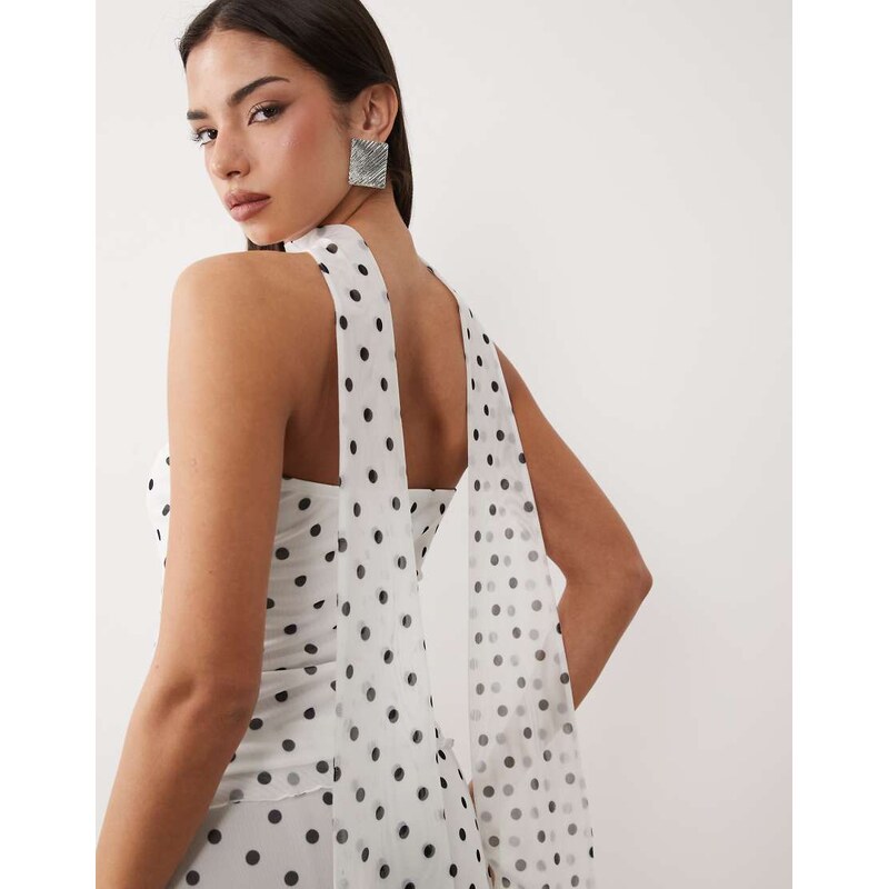 ASOS DESIGN co-ord printed mesh bandeau top with scarf detail in