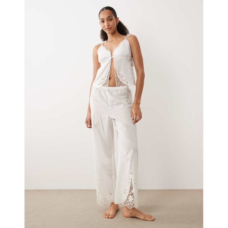 Abercrombie & Fitch bridal wide leg pyjama bottom co-ord in white 114856495