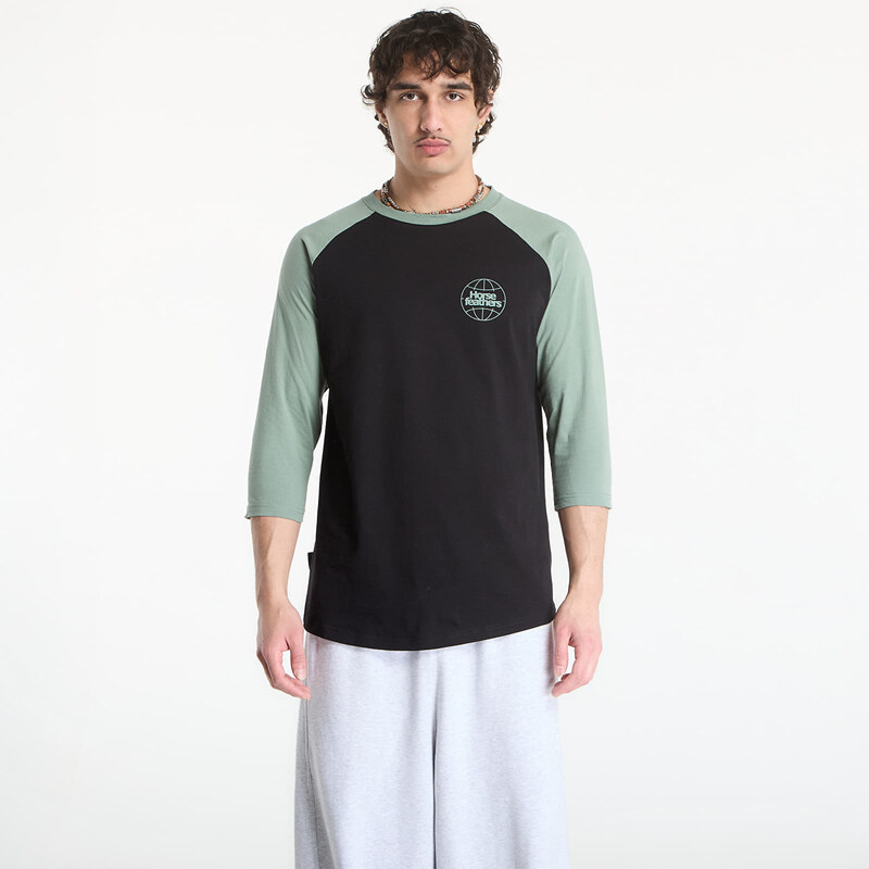 Tričko Horsefeathers Global Raglan T-Shirt Black/ Iceberg Green