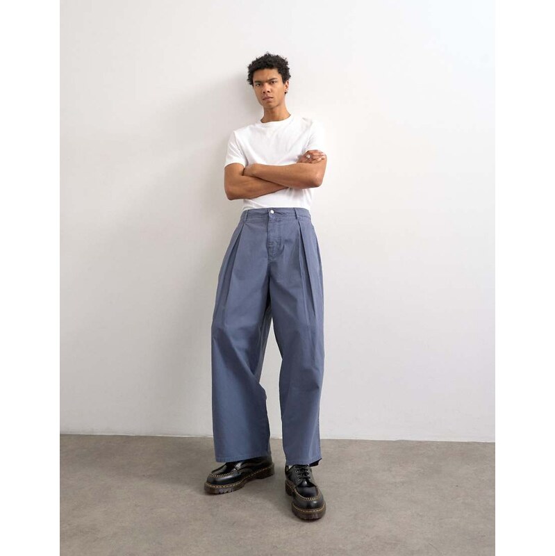 Topman pleated balloon fit canvas trouser with seam detail in