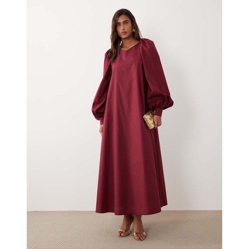 Daska oversized balloon sleeve maxi dress in burgundy-Red 105070065