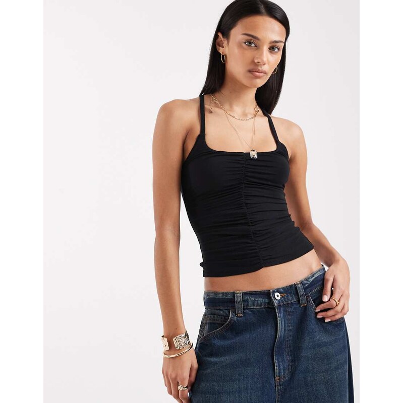 Free People ruched shimmer cami top in black 115052247
