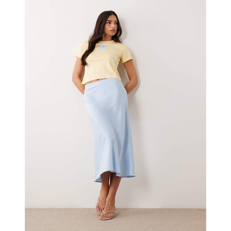 YAS satin midi skirt in light blue