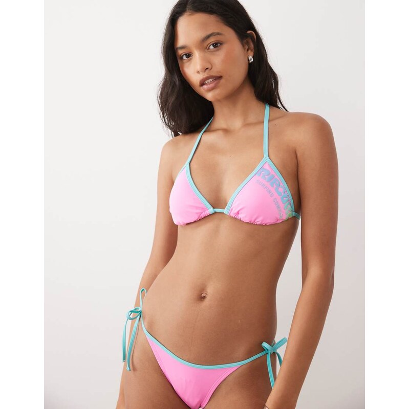 Ripcurl Rip Curl contrast trim triangle bikini top in baby pink