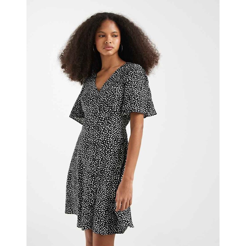 Vero Moda button through mini skater dress in black spot