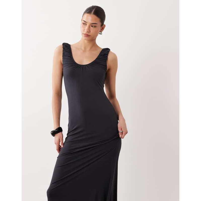 ASOS DESIGN ruched scoop neck midi dress in black