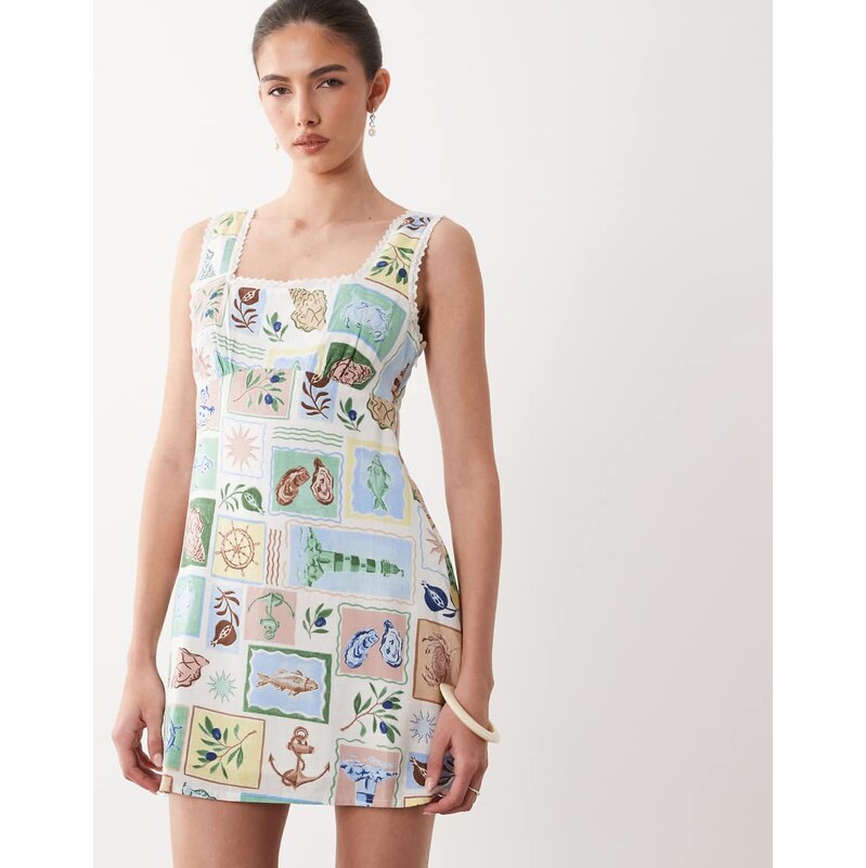 Nobodys Child Ciara linen blend square neck sleeveless mini
