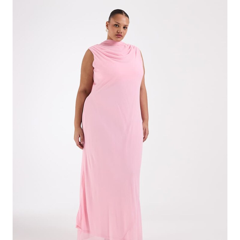 TFNC Plus Bridesmaids high neck chiffon maxi dress with scarf in