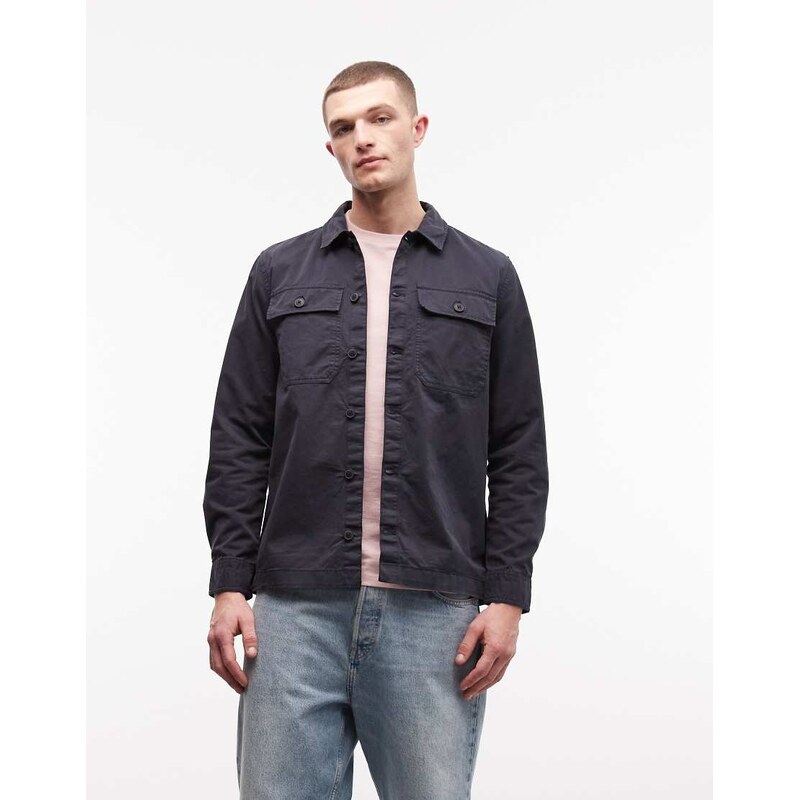 Barbour International Arlo button through logo overshirt in navy 114860439