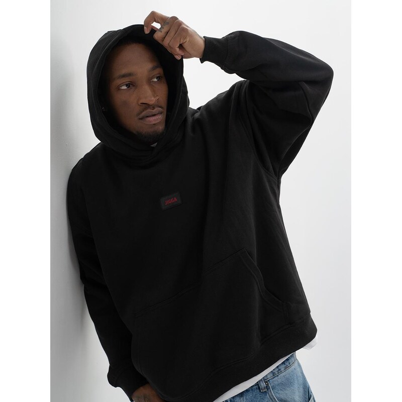 Pánská černá mikina s kapucí oversize Jigga Wear Badge