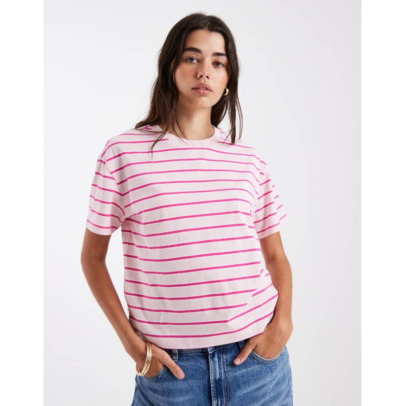 New Look stripe boxy tee in pink 114860499