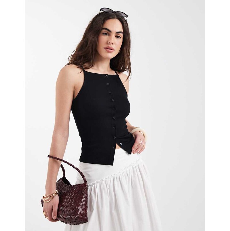 New Look button through strappy top in black