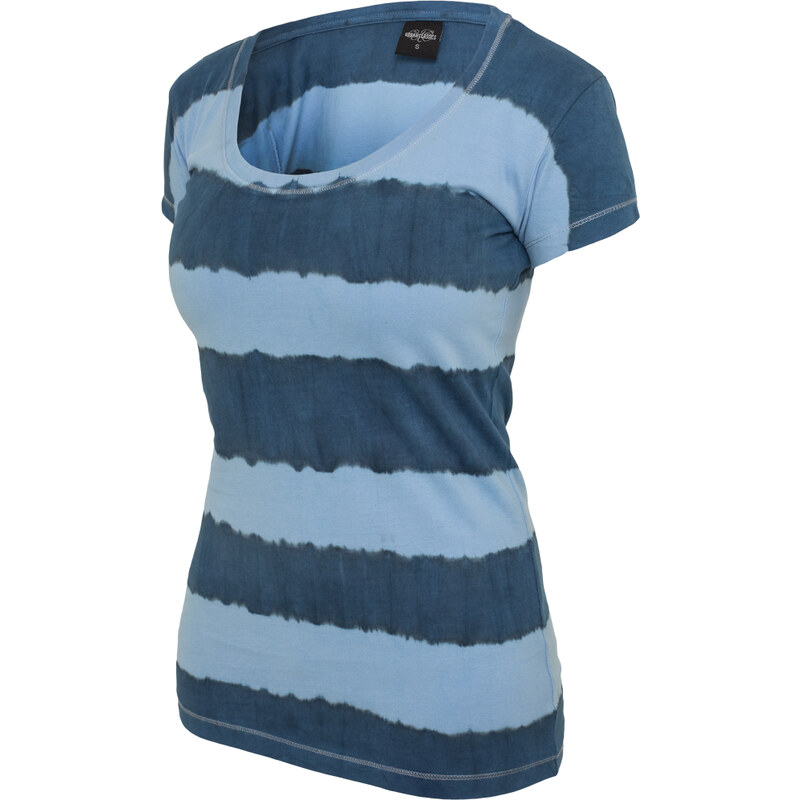 URBAN CLASSICS Tričko Ladies Dip Dye Stripe Tee - denimblue/skyblue 109396757
