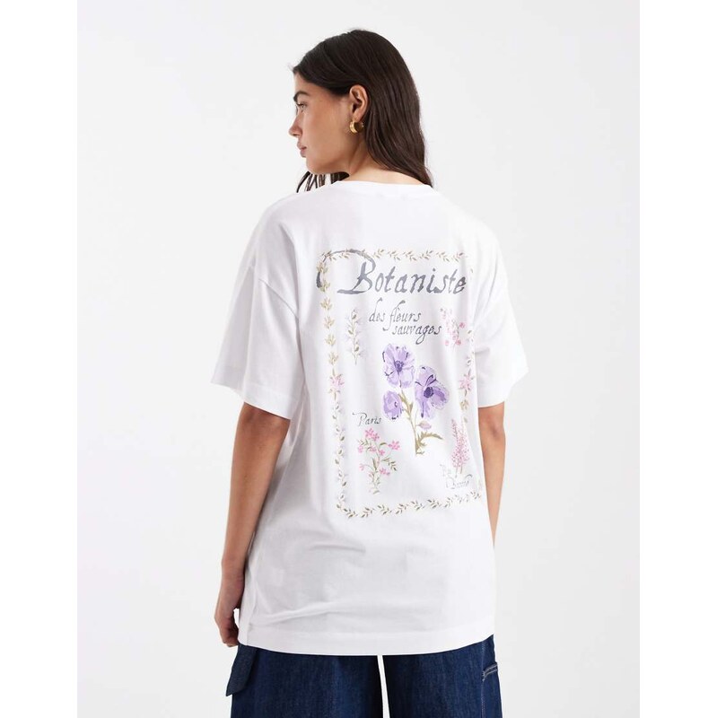 New Look Botaniste floral printed oversized tee in white 114870654