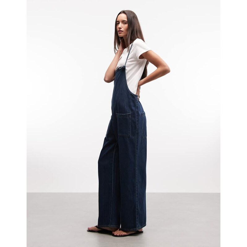 Monki denim wide leg jumpsuit in blue wash 114861211
