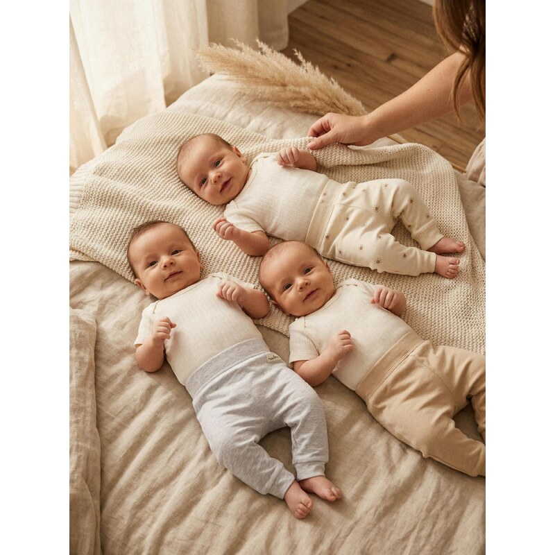 Sinsay - Bavlněné teplákové kalhoty 3 pack - krémová