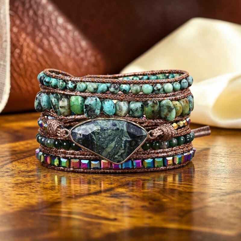 Flor de Cristal Wrap náramek Africký Tyrkys