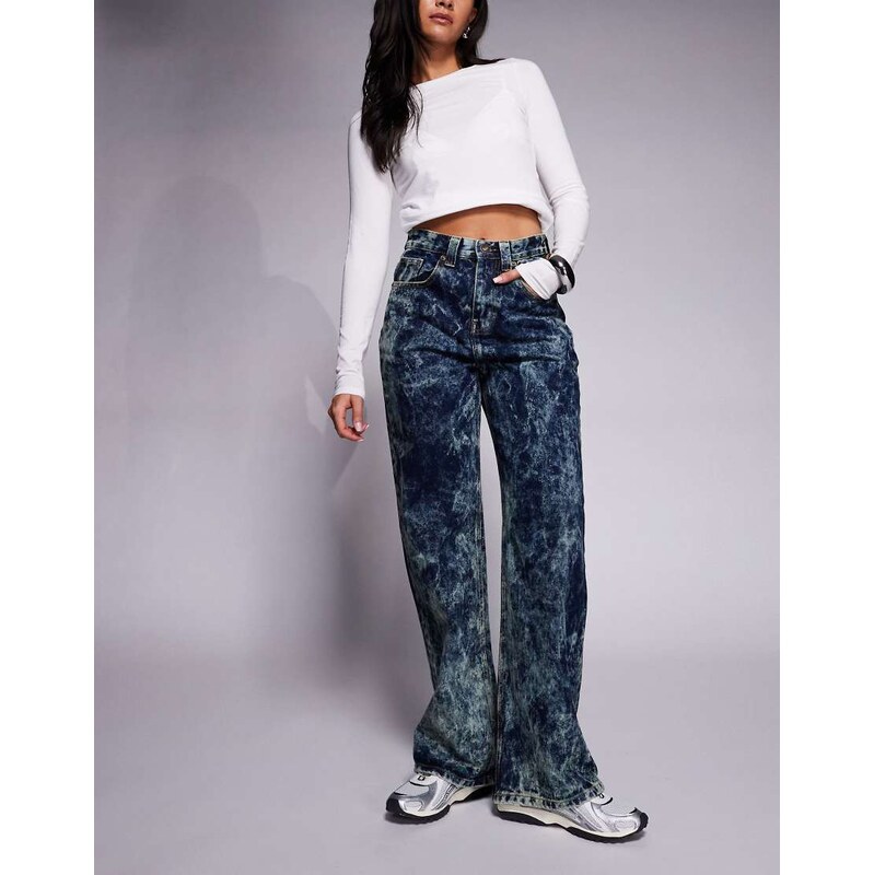 Courtside baggy denim jeans in dark acidwash blue 115515689