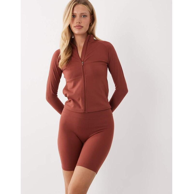4505 Icon soft touch high waist 8 inch legging short in amber-Brown 115518658