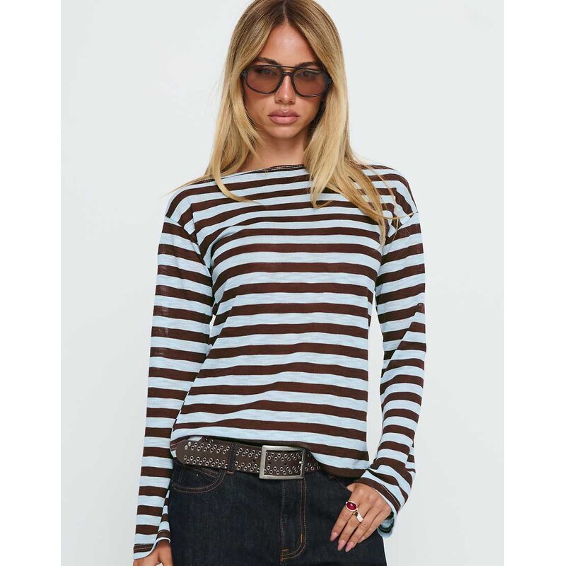 Princess Polly fine knit wide sleeve long sleeve top in blue & 114866805