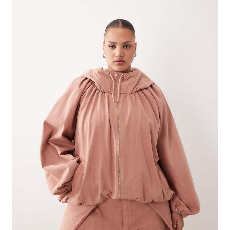 ARRANGE Curve drawcord volume sleeve jacket co-ord in pink acid wash 115519417