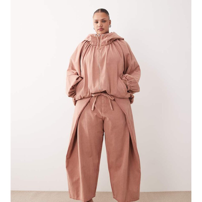 ARRANGE Curve tie front carrot jean co-ord in pink acid wash 115519419