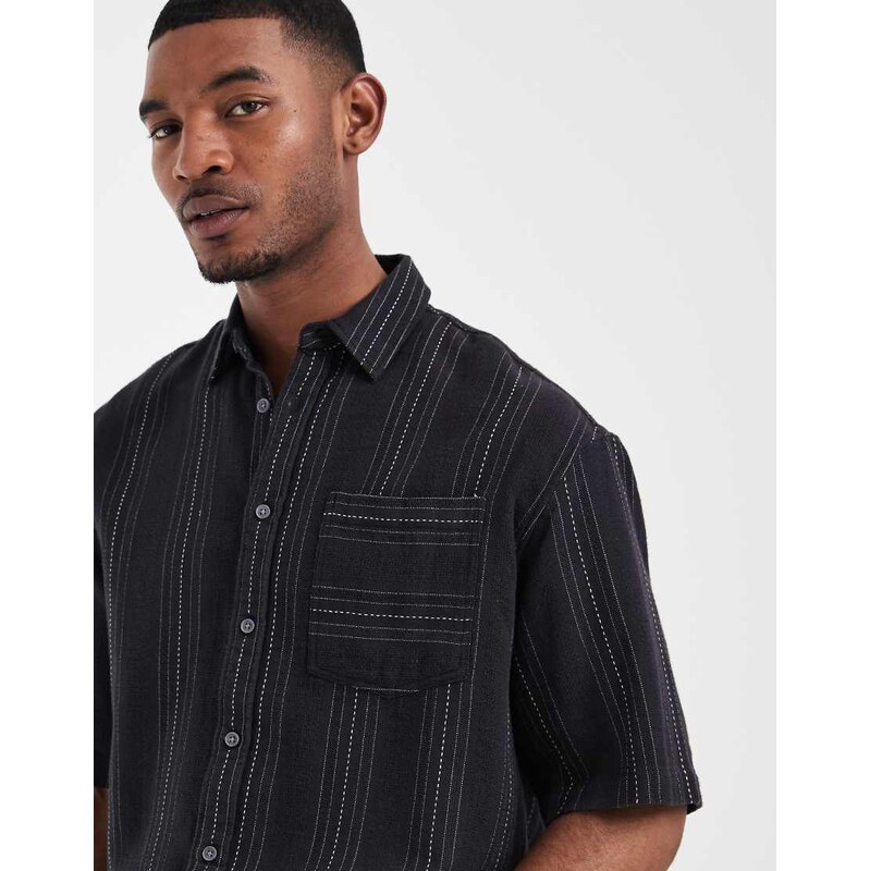 Redefined Rebel Drake oversized shirt in black